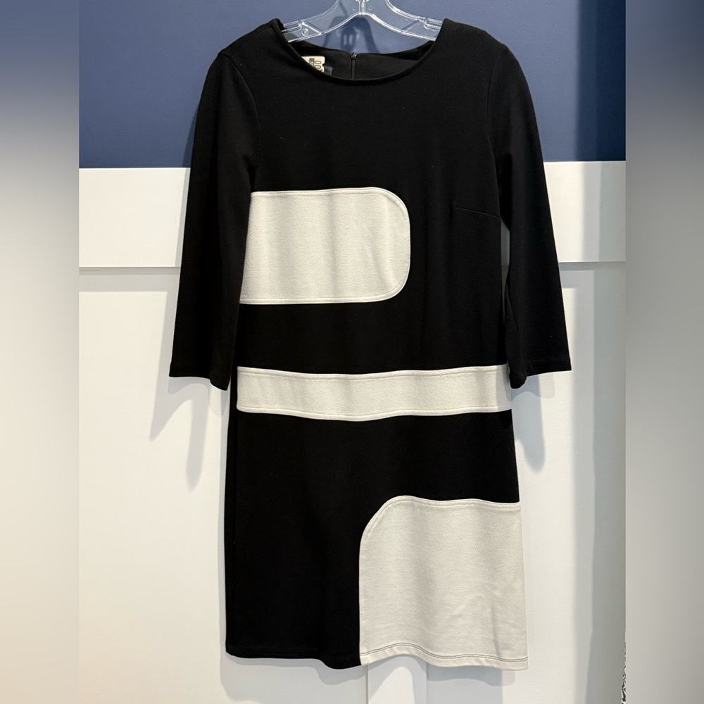 AB Studio Black and White Modern Graphic Shift Dress Mod Style Size 8 like new!